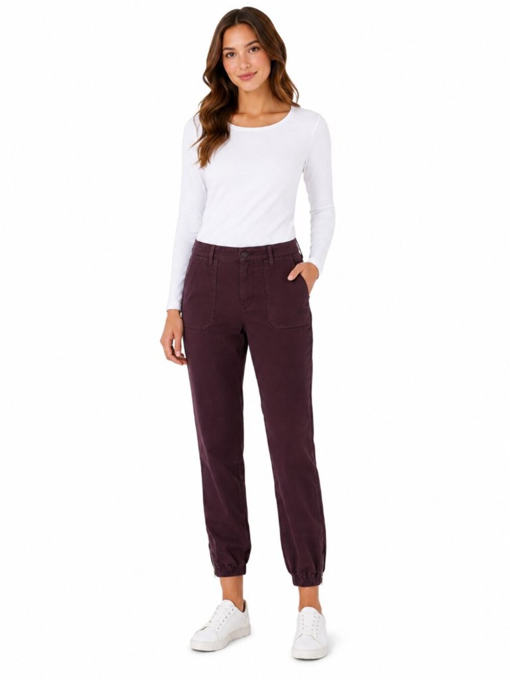 PAIGE Mayslie Jogger Plum Purple Pants Elastic Cuff Zip Ankle Women's 32